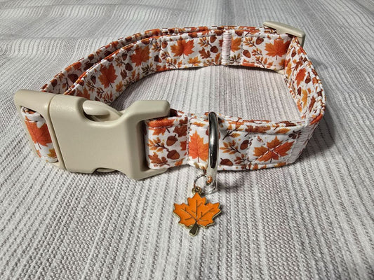 Leaves/Acorns Collar, Medium,White, Amira’s dog treats