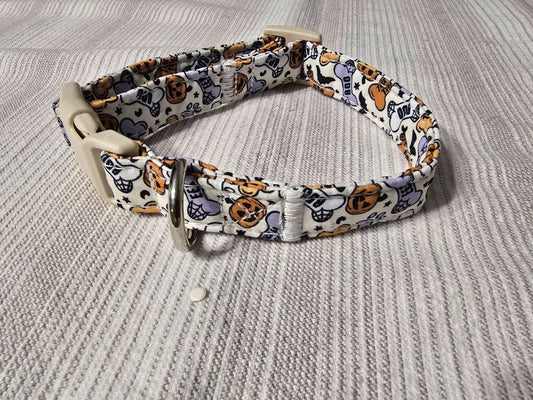Pumpkin/Bones Collar, Small,White, Amira’s dog treats