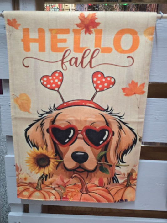 Hello Fall Retreiver Fall Outdoor Flag, 12" x 18", Amira’s dog treats