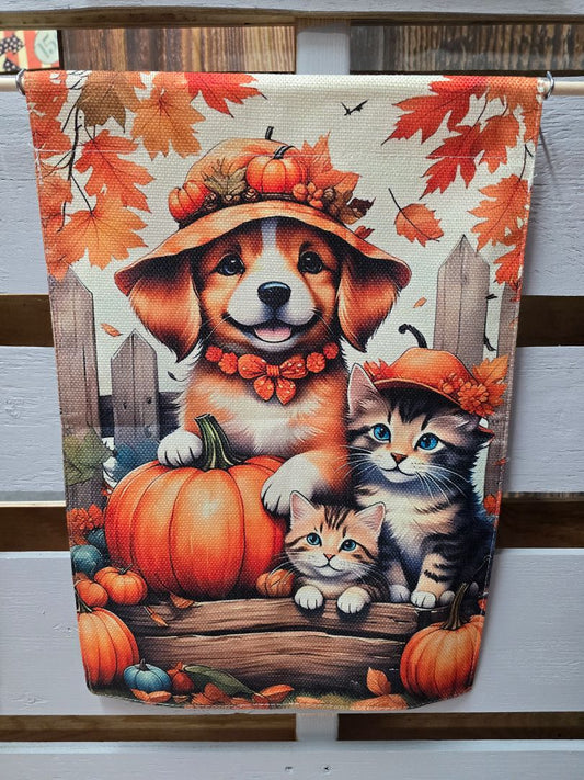 Fall Outdoor Flag, 12" x 18",Pup & Kitties, Amira’s dog treats