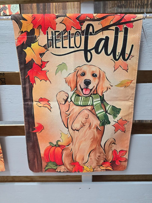 Hello Fall Retriever.2 Fall Outdoor Flag, 12.5" x 18.5", Amira’s dog treats