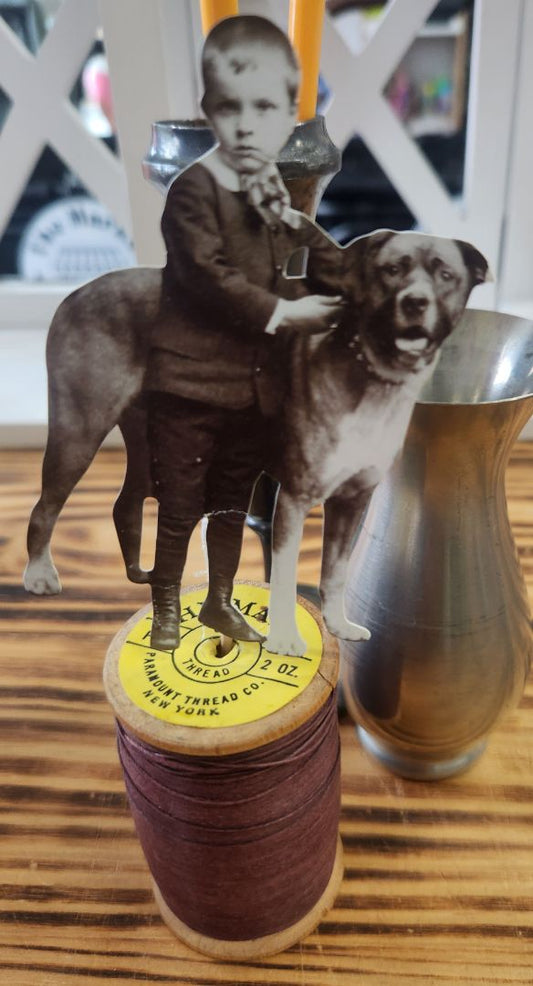 Decor Old Spool with Repro Vintage Photo