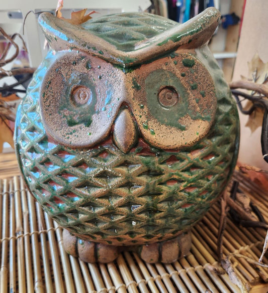 Lg. Ceramic Owl Green & Tan, DCH Family LLC