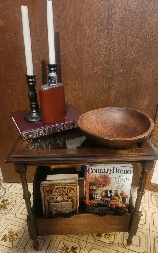 Wood Side Table w/Glass Top Vintage, DCH Family LLC
