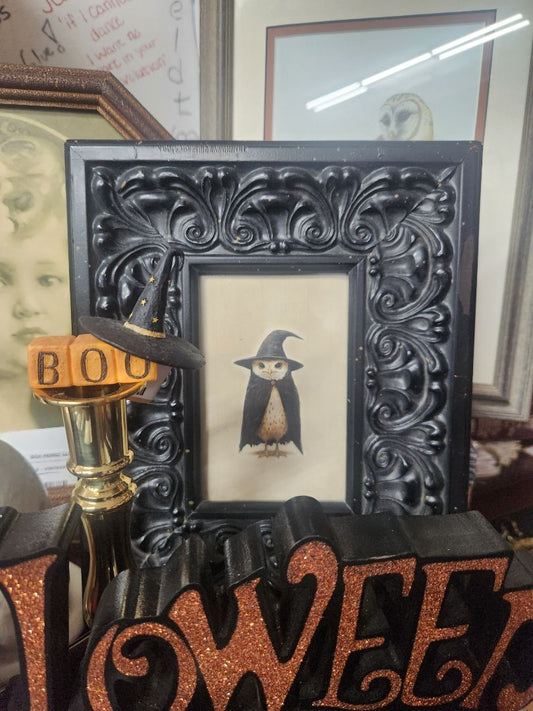 Framed Owl in Witch Hat Print, DCH Family LLC