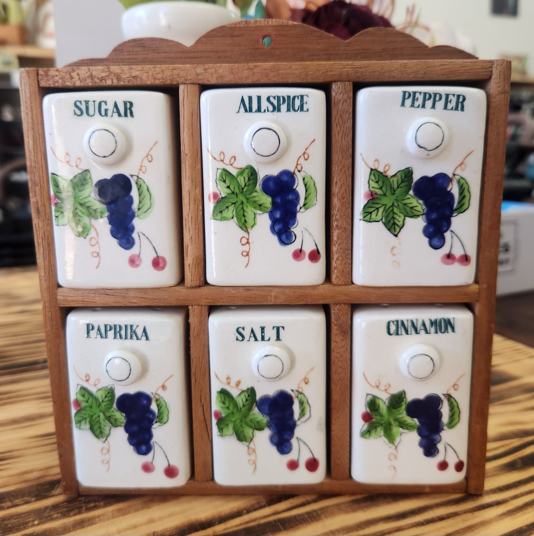 Ceramic Spice Jars w/ Wood Rack, DCH Family LLC