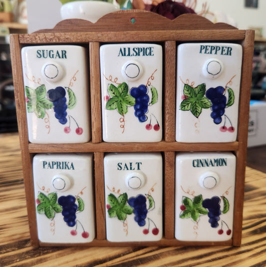 Ceramic Spice Jars w/ Wood Rack, DCH Family LLC