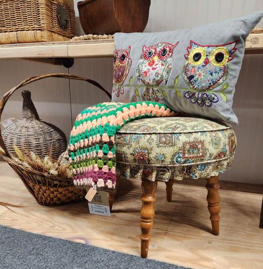 Footstool With Patterned Top Vintage, DCH Family LLC