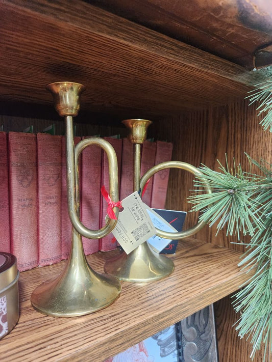 Solid Brass Trumpet Candle Holder Holiday Decor, DCH Family LLC