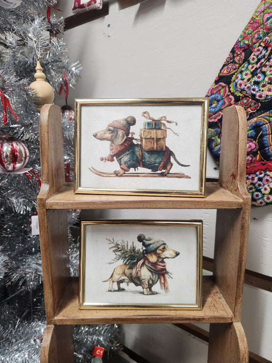 Brass Frame w/Dashund Print Holiday Decor, DCH Family LLC