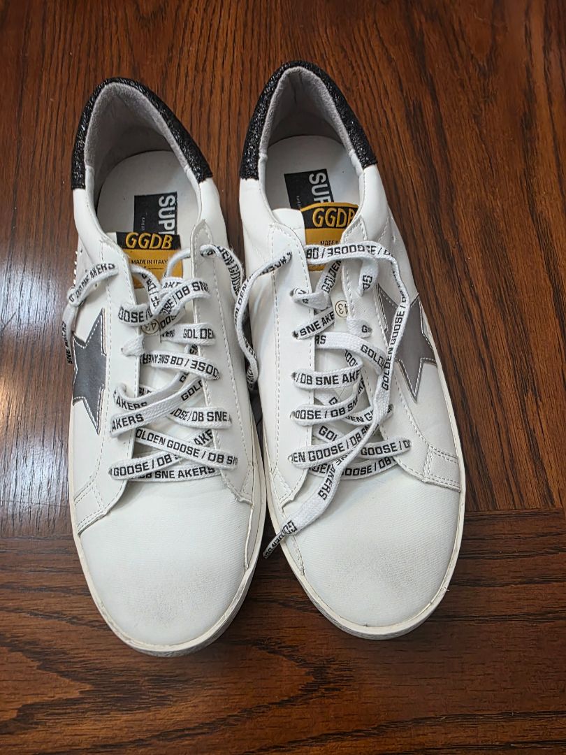 White with Black accents Inspired Goldengoose Shoes, 10