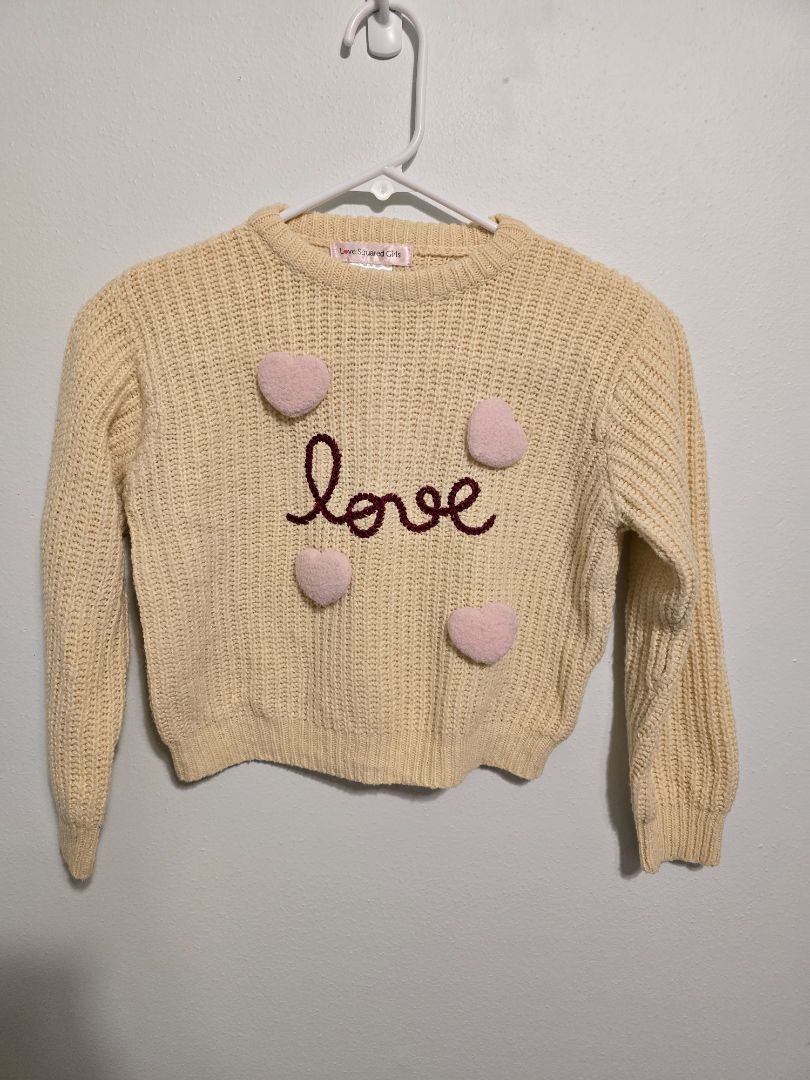 Love Squared Girls Girls Sweater, 6,Beige w/ Pink Hearts, Megan P's Closet
