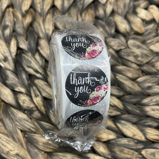 Black Floral Thank You Stickers, 500 Stickers