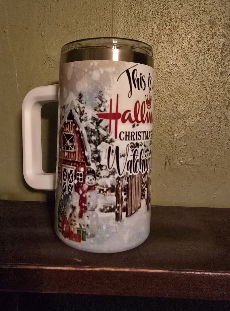 Christmas 20oz  tumbler w/handle Halmark christmas Mug, 20 OZ