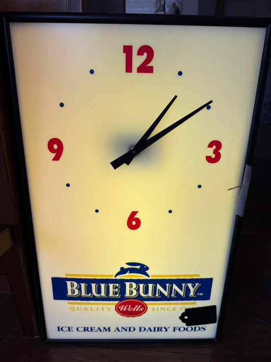White Vintage Blue Bunny Clock (Works)