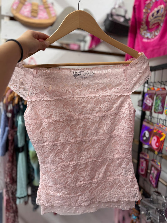 Pink The limited Lace off the shoulder top, small