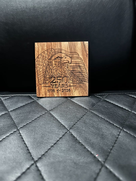 Wooden Square Coaster 3D 250 year Eagle, Designed Locally