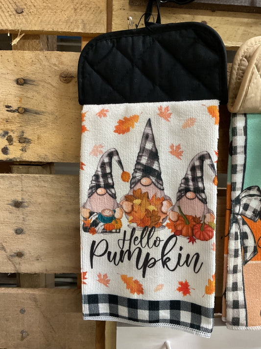 Black “Hello Pumpkin” Kitchen Towel w/ Pot Holder
