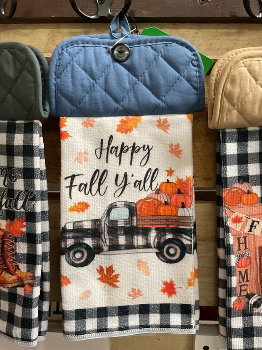 Blue “Fall-Thankful” Kitchen Towel w/ Pot Holder