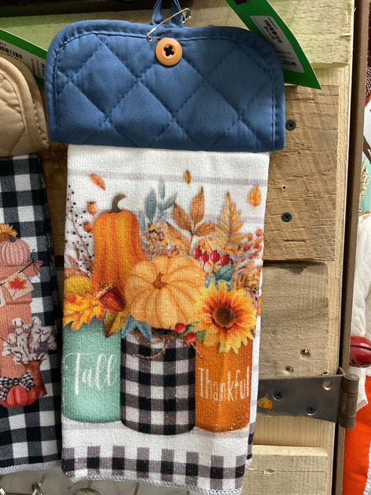Blue “Happy Fall Y’all” Kitchen Towel w/ Pot Holder