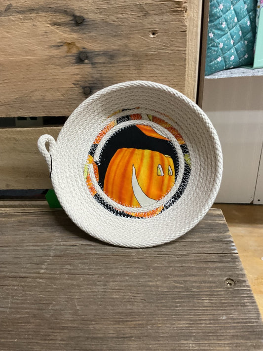 Black/Orange Pumpkin Rope Basket , Small