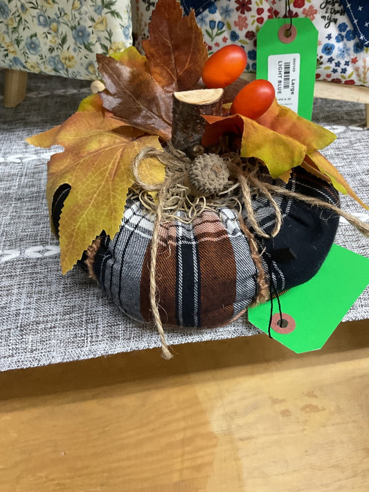Black/Brown Plaid Fabric Pumpkin , Medium