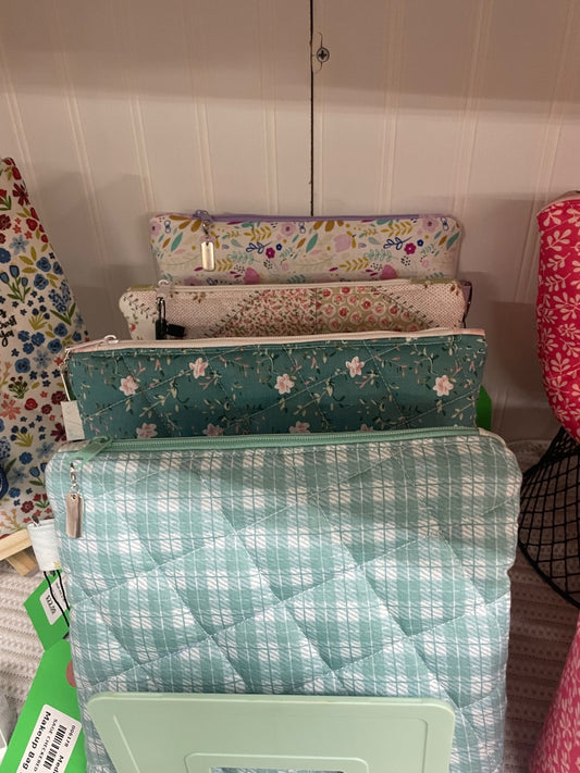 Sage checkered  Makeup Bag, Medium