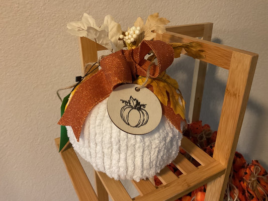 White Chenille Fabric Pumpkin , Large