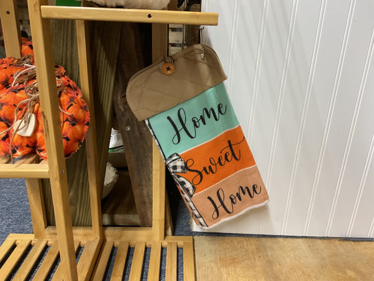 Tan “Home Sweet Home” Kitchen Towel w/ Pot Holder