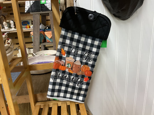 Black “Tis The Season” Kitchen Towel w/ Pot Holder