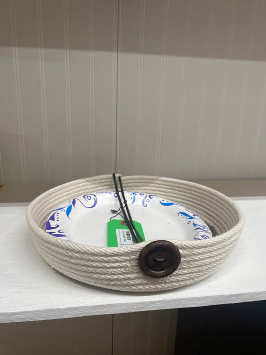 Cream/Brown  Rope Paper Plate Basket, Large
