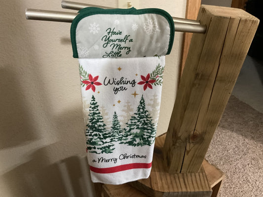 Green “Wishing you a Merry Christmas “ Kitchen Towel w/ Pot Holder