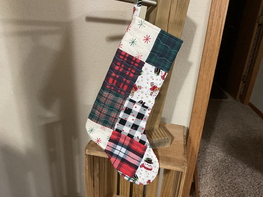 Red/Green Quilted Fabric Christmas Stocking, Large