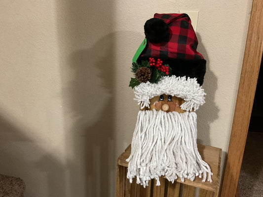 Red/Black Checkered Hat  Wood Santa, Large