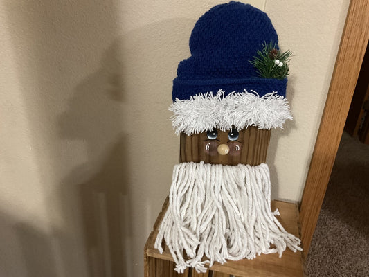 Royal Blue Hat  Wood Santa, Large