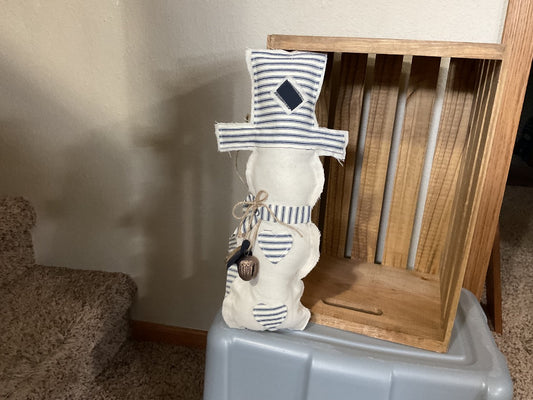 Blue  Tall Fabric Snowman
