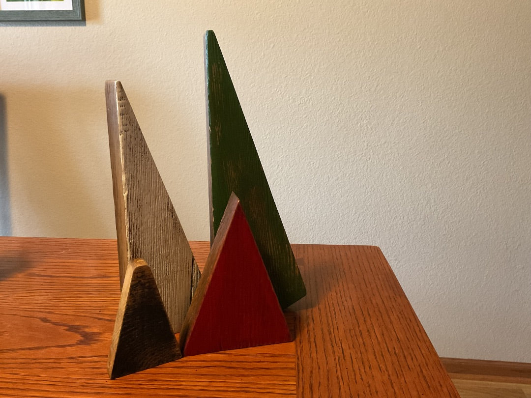 Red/Green/White &Black  Wood Trees, Set of 4