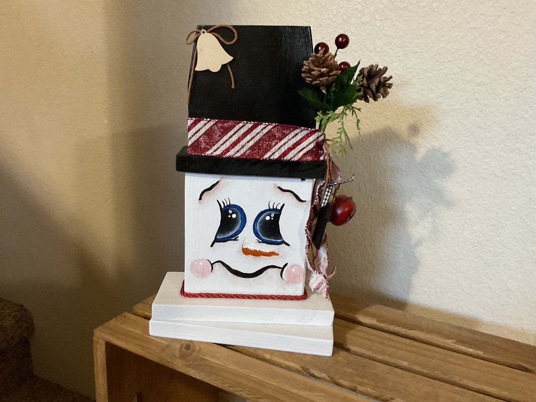 Red/White  Wood /Book Snowman, Large