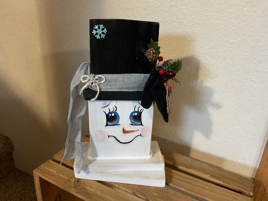Gray  Wood /Book Snowman, Large