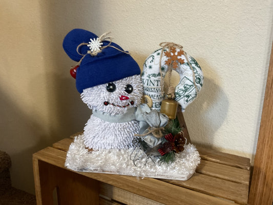 Blue Hat Snowman Centerpiece , Medium