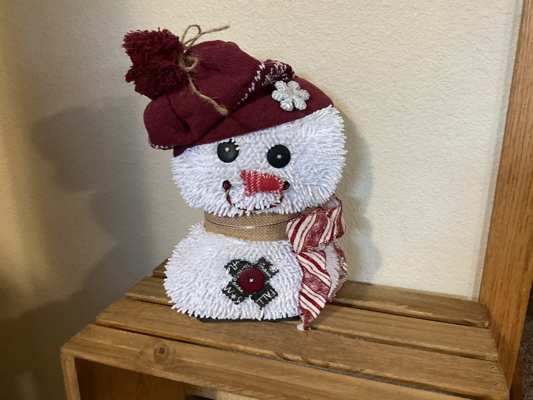 Maroon Hat  Fabric Snowman, Large