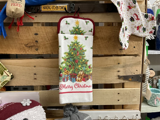 Red “Merry Christmas” Kitchen Towel w/ Pot Holder