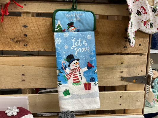 Light Blue “Let It Snow” Kitchen Towel w/ Pot Holder