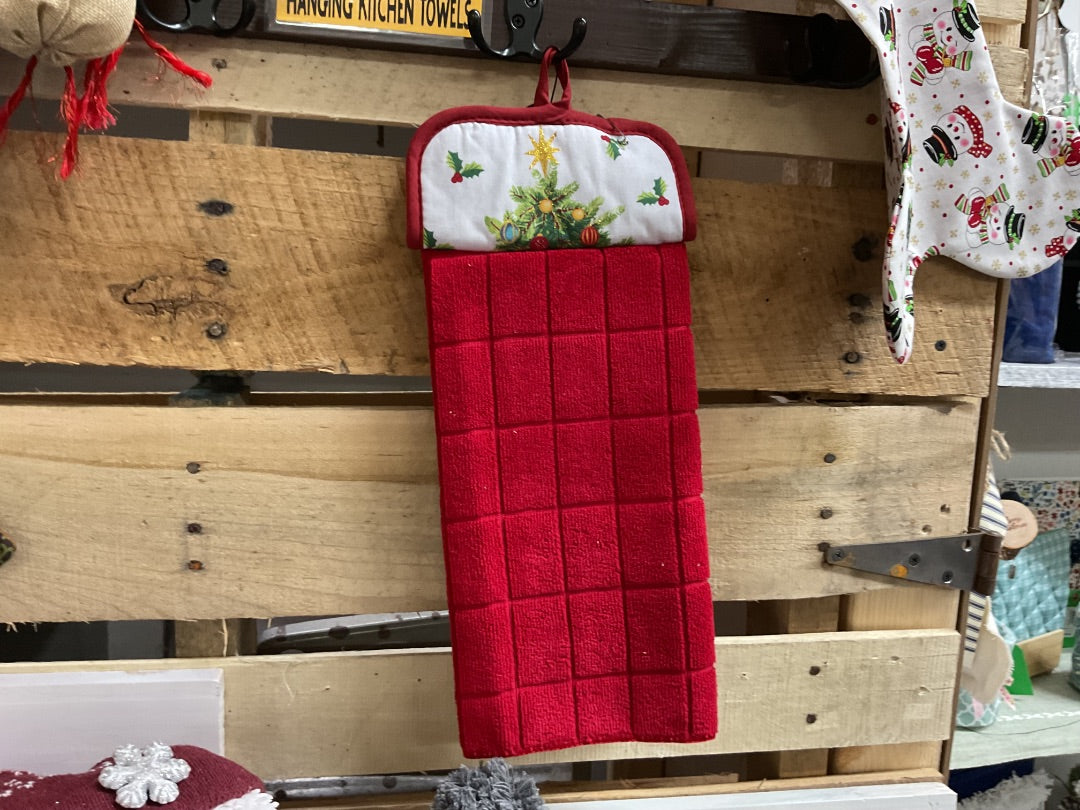 Red Christmas Tree Kitchen Towel w/ Pot Holder