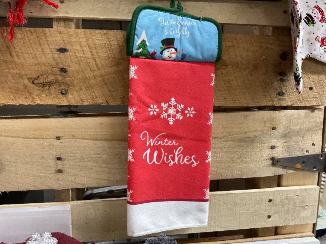 Red/Blue/Green “Best Wishes” Kitchen Towel w/ Pot Holder