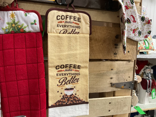 “Coffee Makes Everything Better” Kitchen Towel w/ Pot Holder
