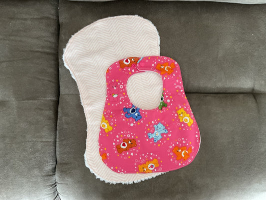 Pink  Baby Bib w/ 1 Burp Cloth, Small