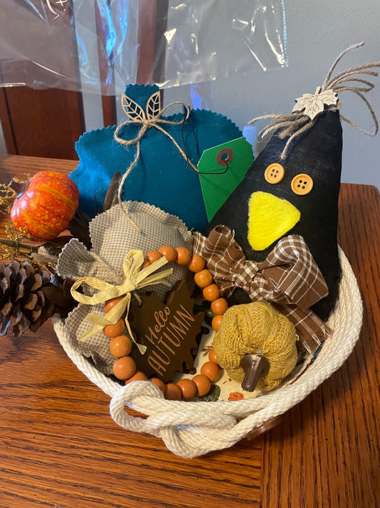Rope Basket Fall-crow Deco Centerpiece, Medium