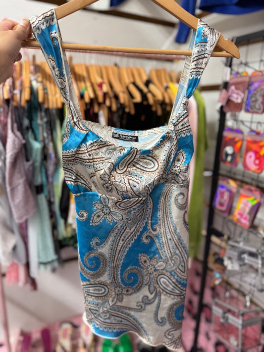 Blue Self esteem Vintage paisley babydoll top, large