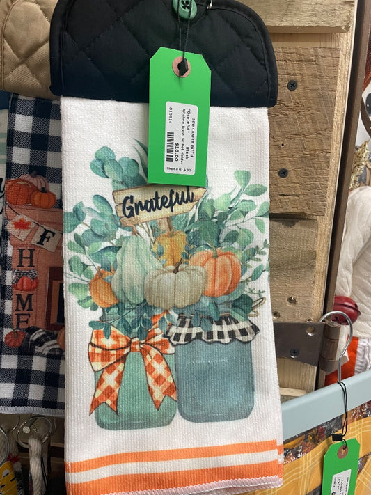 Black “Grateful” Kitchen Towel w/ Pot Holder